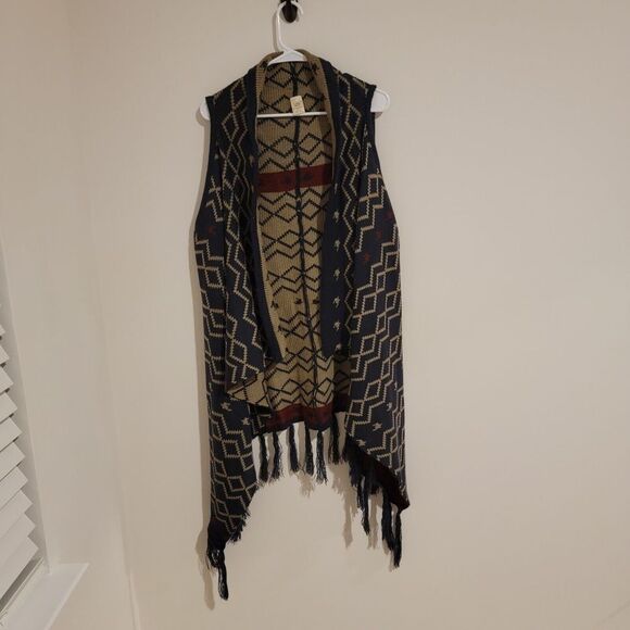 Lildy Aztec Cardigan Vest Long Fringe Hem - Picture 2 of 7
